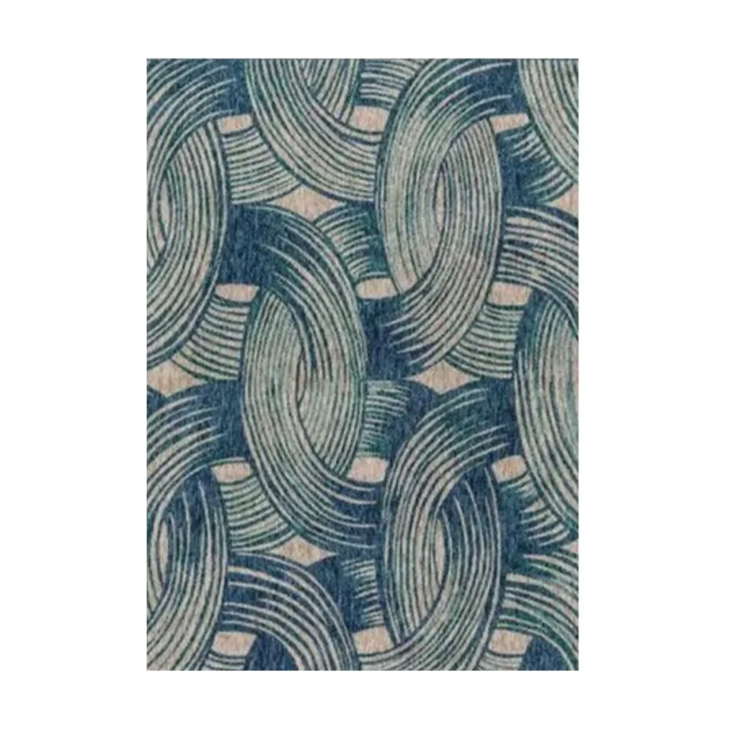 Custom Teal Curved Stripe Rug on Cream in olive — front view