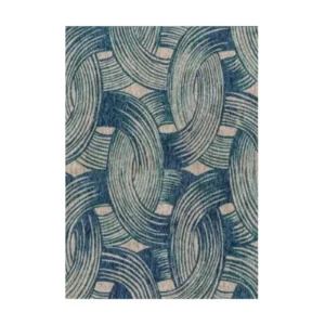 Custom Teal Curved Stripe Rug on Cream in olive — front view