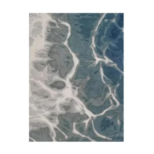 Custom Marbled Water Rug in Teal, Grey and White — front view