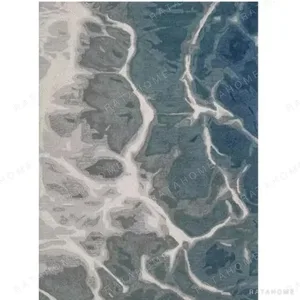 Custom Marbled Water Rug in Teal, Grey and White — in a room setting
