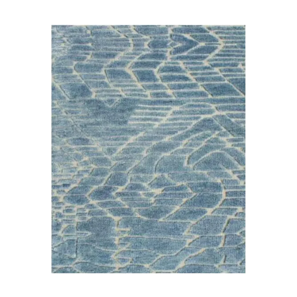 Custom Blue Rug with Cream Chevron Cracks in blue — front view