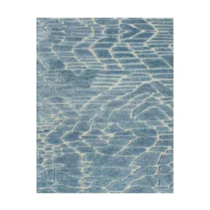 Custom Blue Rug with Cream Chevron Cracks in blue — front view