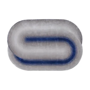 Custom Oval Track Rug in Grey with Navy Core — front view