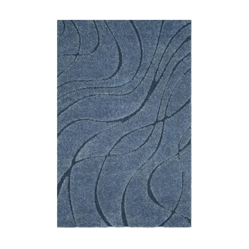 Custom Steel Blue Rug with Dark Flowing Lines in blue — front view