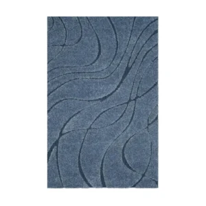 Custom Steel Blue Rug with Dark Flowing Lines in blue — front view