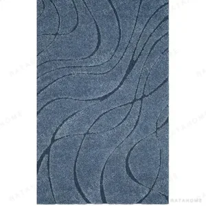 Custom Steel Blue Rug with Dark Flowing Lines in blue — in a room setting