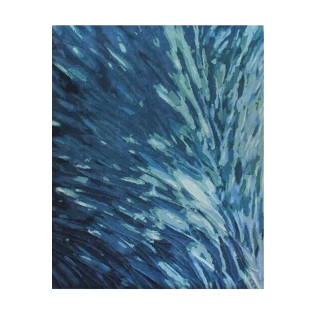 Custom Blue Feather Burst Rug in Navy and Teal — front view
