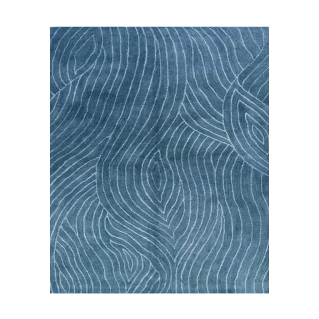 Custom Blue Rug with Pale Contour Waves in blue — front view
