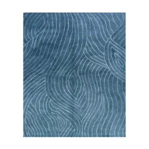 Custom Blue Rug with Pale Contour Waves in blue — front view
