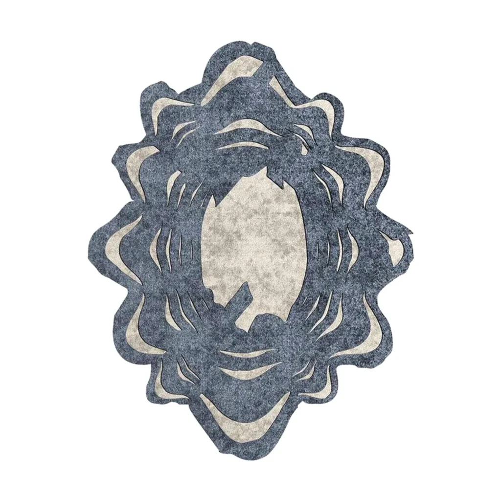 Custom Blue Baroque Frame Rug with Cream Centre in blue — front view