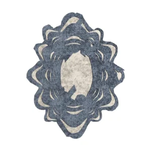 Custom Blue Baroque Frame Rug with Cream Centre in blue — front view