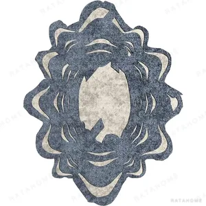 Custom Blue Baroque Frame Rug with Cream Centre in blue — in a room setting