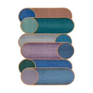 Custom Stacked Cylinders Rug in Blue, Teal and Plum — front view