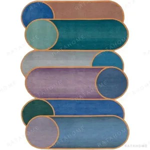 Custom Stacked Cylinders Rug in Blue, Teal and Plum — in a room setting
