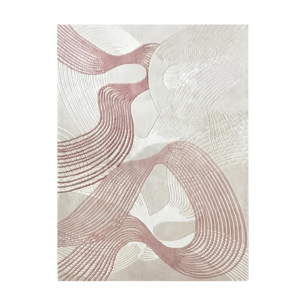 Custom Ribbon Line Rug in Blush and Cream — front view