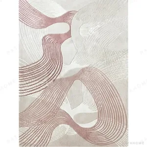 Custom Ribbon Line Rug in Blush and Cream — in a room setting