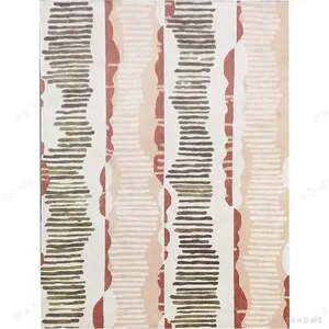 Custom Vertical Dash Rug in Olive, Rust and Blush — in a room setting