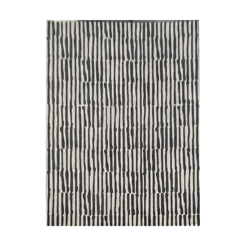 Custom Charcoal Dash Stripe Rug on Cream in black — front view