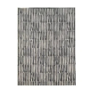 Custom Charcoal Dash Stripe Rug on Cream in black — front view