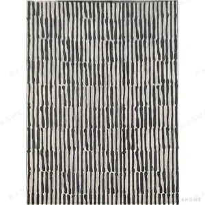 Custom Charcoal Dash Stripe Rug on Cream in black — in a room setting