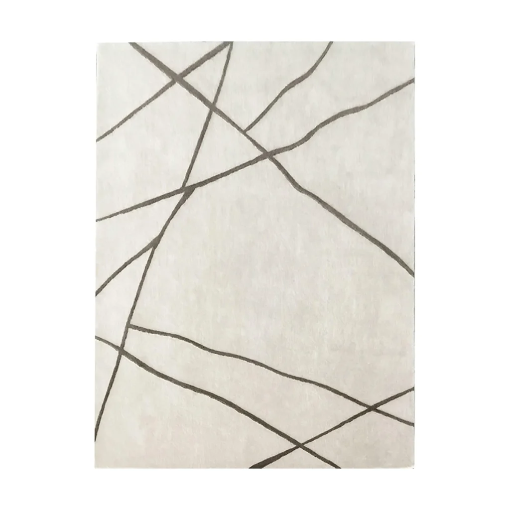 Custom Cream Rug with Crossed Charcoal Lines in oatmeal — front view