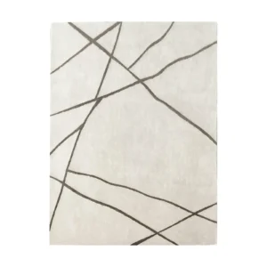 Custom Cream Rug with Crossed Charcoal Lines in oatmeal — front view