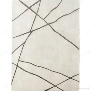 Custom Cream Rug with Crossed Charcoal Lines in oatmeal — in a room setting