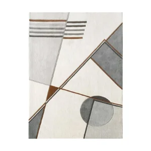 Custom Geometric Drawing Rug in Cream, Grey and Rust Lines — front view