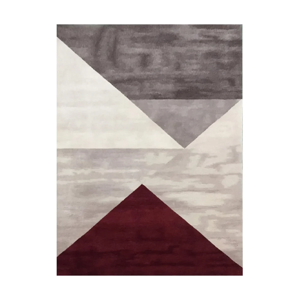 Custom Triangle Colour Block Rug in Grey, Cream and Burgundy — front view