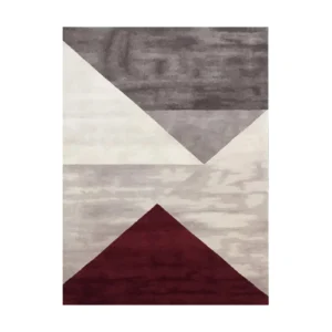 Custom Triangle Colour Block Rug in Grey, Cream and Burgundy — front view