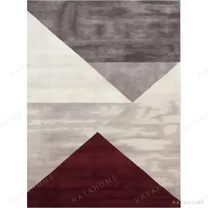 Custom Triangle Colour Block Rug in Grey, Cream and Burgundy — in a room setting