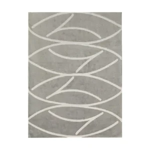 Custom Grey Rug with Cream Leaf Arc Lines in slate — front view