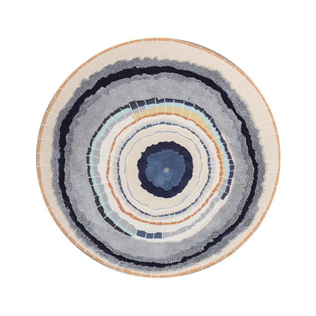 Custom Agate Ring Round Rug in Blue, Cream and Peach — front view