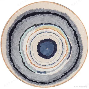 Custom Agate Ring Round Rug in Blue, Cream and Peach — in a room setting