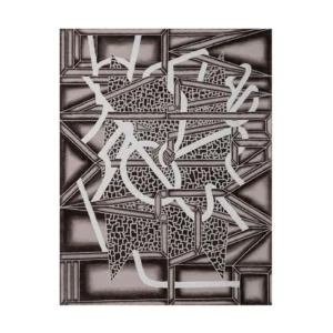 Custom Art Deco Fragment Rug in Charcoal, Taupe and Cream — front view