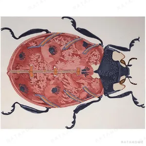Custom Beetle Art Rug in Coral and Navy on Cream — in a room setting