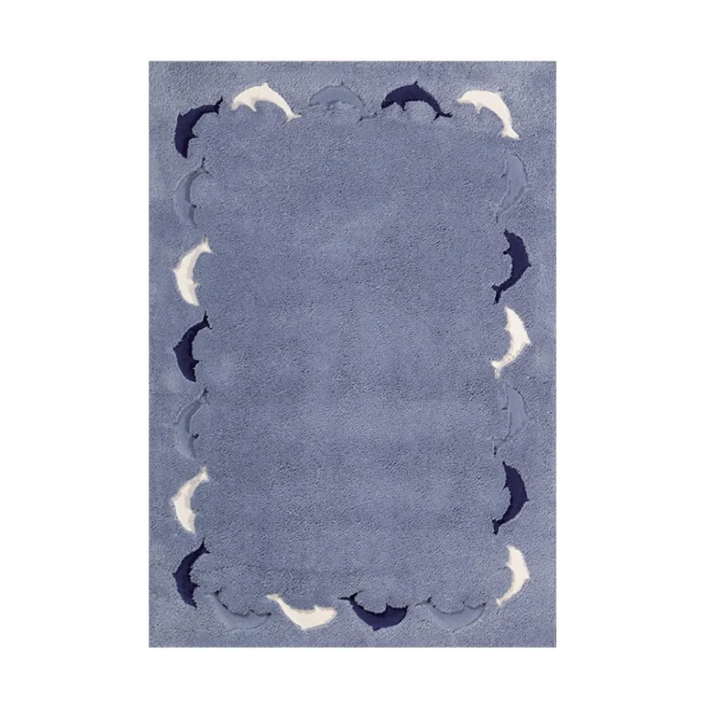 Custom Periwinkle Rug with Cloud Scalloped Edge in blue — front view