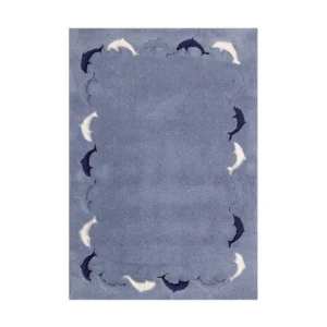 Custom Periwinkle Rug with Cloud Scalloped Edge in blue — front view