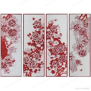 Custom Peony Panel Runner Set in Red and Cream — in a room setting
