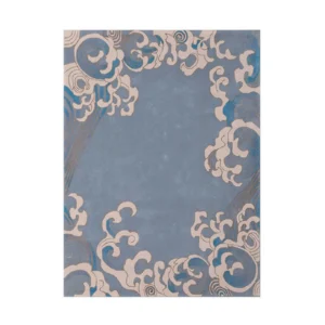 Custom Blue Rug with Cream Cloud Wave Border in blue — front view