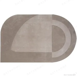 Custom Arched Panel Rug in Grey and Taupe — in a room setting