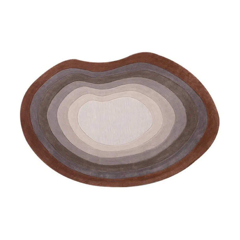 Custom Kidney Contour Rug in Rust, Taupe and Cream — front view