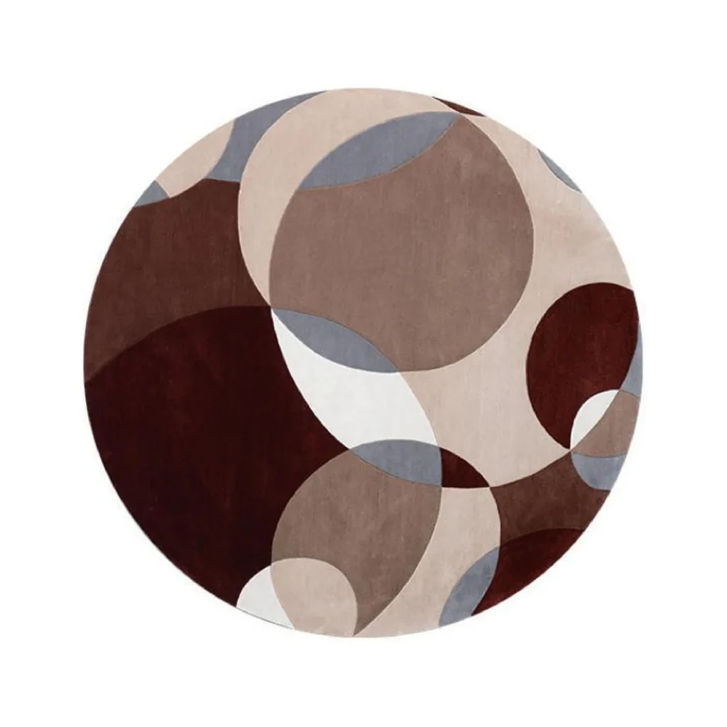 Custom Overlapping Circle Round Rug in burgundy — front view