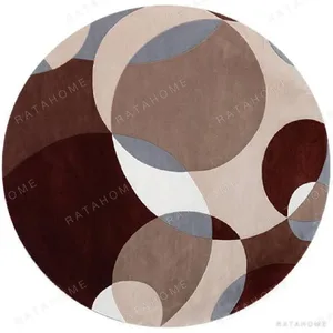 Custom Overlapping Circle Round Rug in burgundy — in a room setting