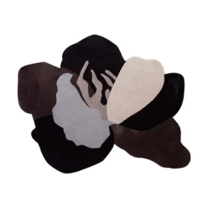 Custom Dark Flower Rug in Black, Grey and Blush Petals — front view