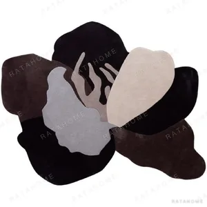 Custom Dark Flower Rug in Black, Grey and Blush Petals — in a room setting