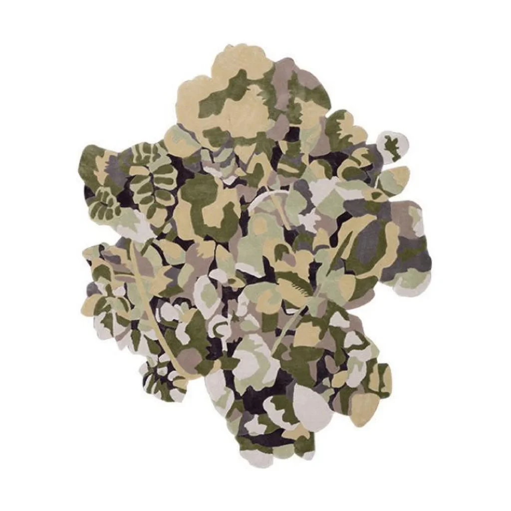 Custom Lichen Cluster Rug in Olive, Sage and Grey — front view