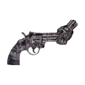 Custom Knotted Revolver Art Rug in Grey — front view
