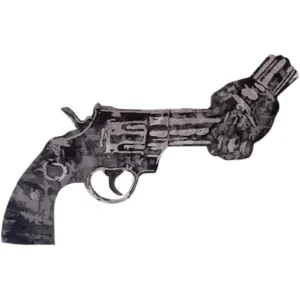 Custom Knotted Revolver Art Rug in Grey — in a room setting