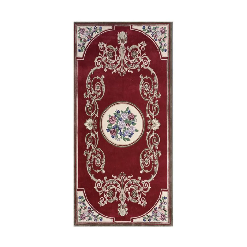Custom Classical Runner in Burgundy with Floral Medallion — front view